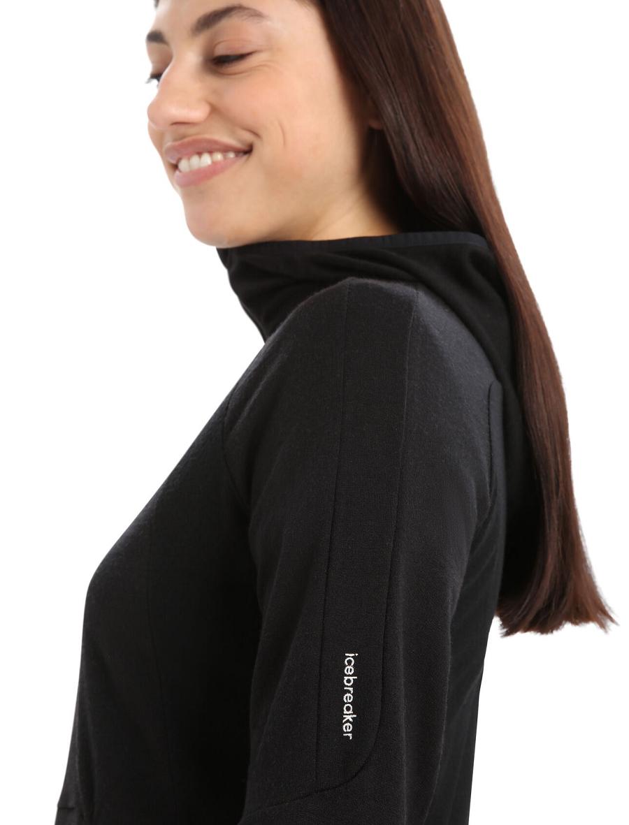 Bluzy Z Kapturem Icebreaker ZoneKnit™ Merino Long Sleeve Zip Damskie Czarne | PL 1273JPQJ